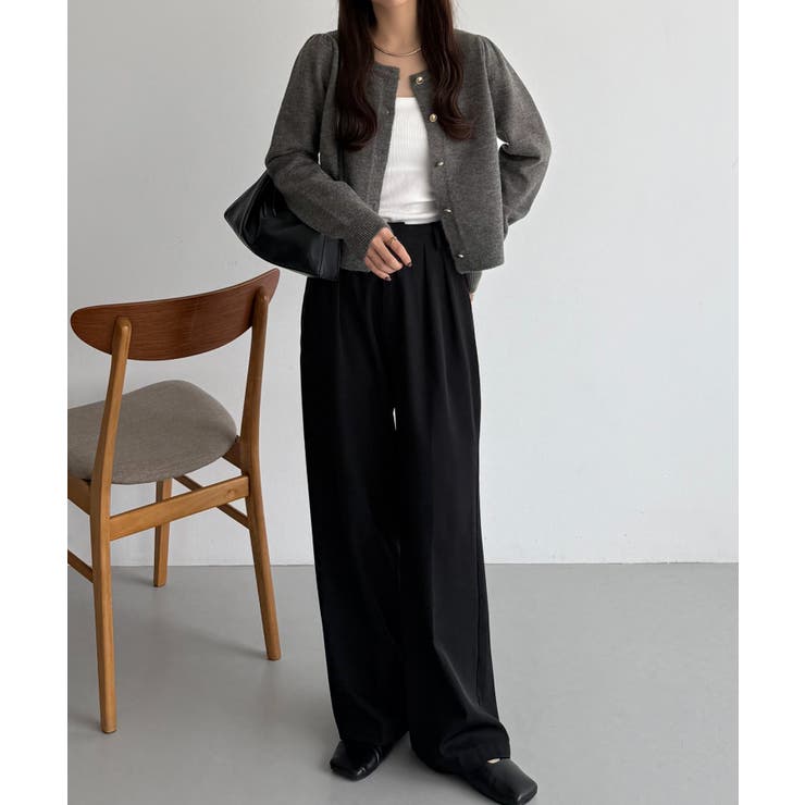 callautia 金ボタンパフスリーブショートニットカーディガン | JUNOAH | 詳細画像7 