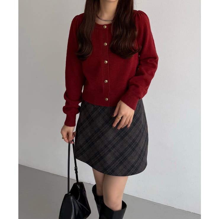 callautia 金ボタンパフスリーブショートニットカーディガン | JUNOAH | 詳細画像8 