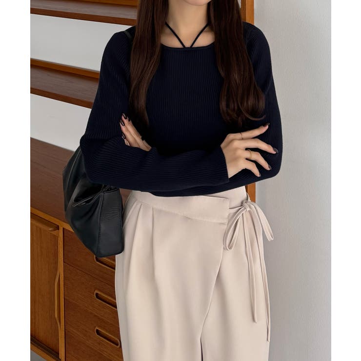 callautia ホルターネックリブニット | JUNOAH | 詳細画像16 