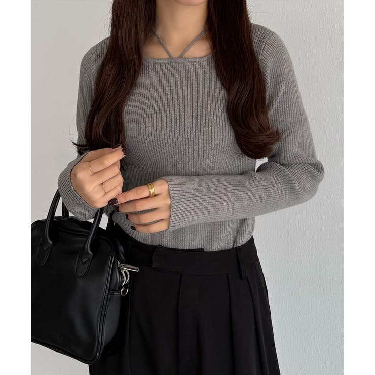 callautia ホルターネックリブニット | JUNOAH | 詳細画像18 