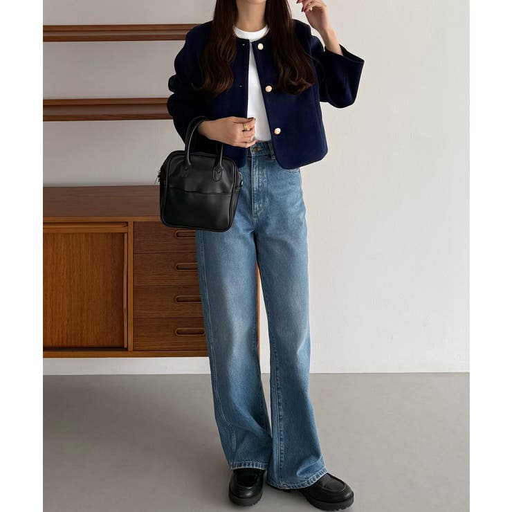 callautia ウールライクゴールドボタンノーカラージャケット[品番