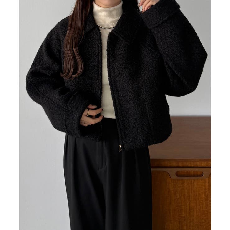 callautia ループツイードステンカラーショートジップブルゾン[品番