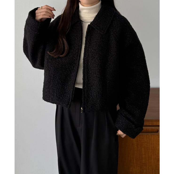 callautia ループツイードステンカラーショートジップブルゾン[品番