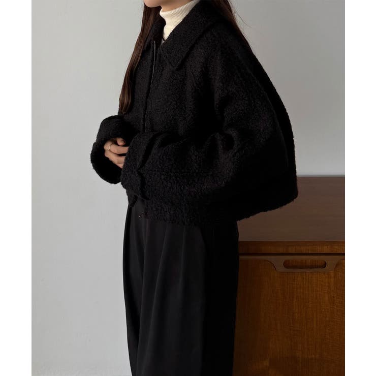 callautia ループツイードステンカラーショートジップブルゾン[品番