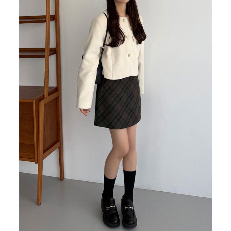 callautia ウールライクバイアスチェック柄ミニスカート（インパン付） | JUNOAH | 詳細画像14 