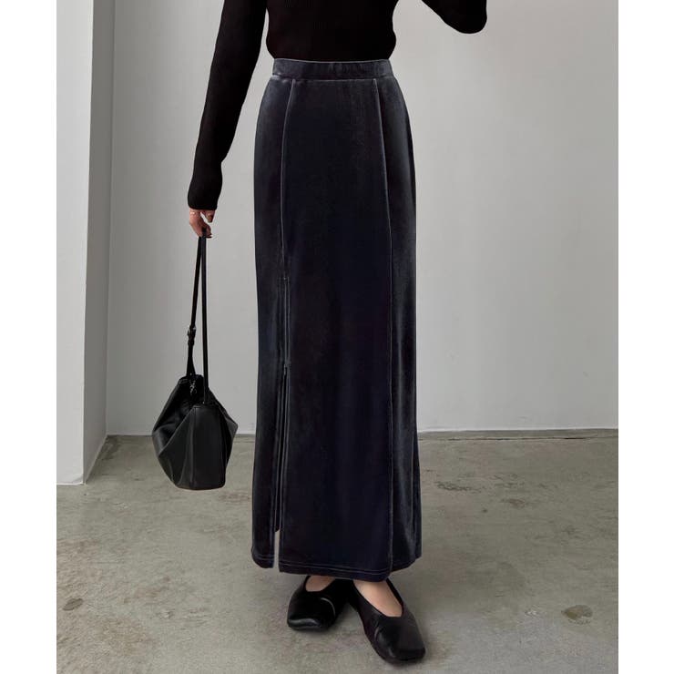 callautia ファスナースリットIラインべロアスカート（薄手、裏地なし） | JUNOAH | 詳細画像10 