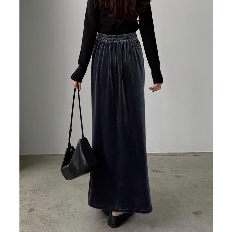 callautia ファスナースリットIラインべロアスカート（薄手、裏地なし） | JUNOAH | 詳細画像11 