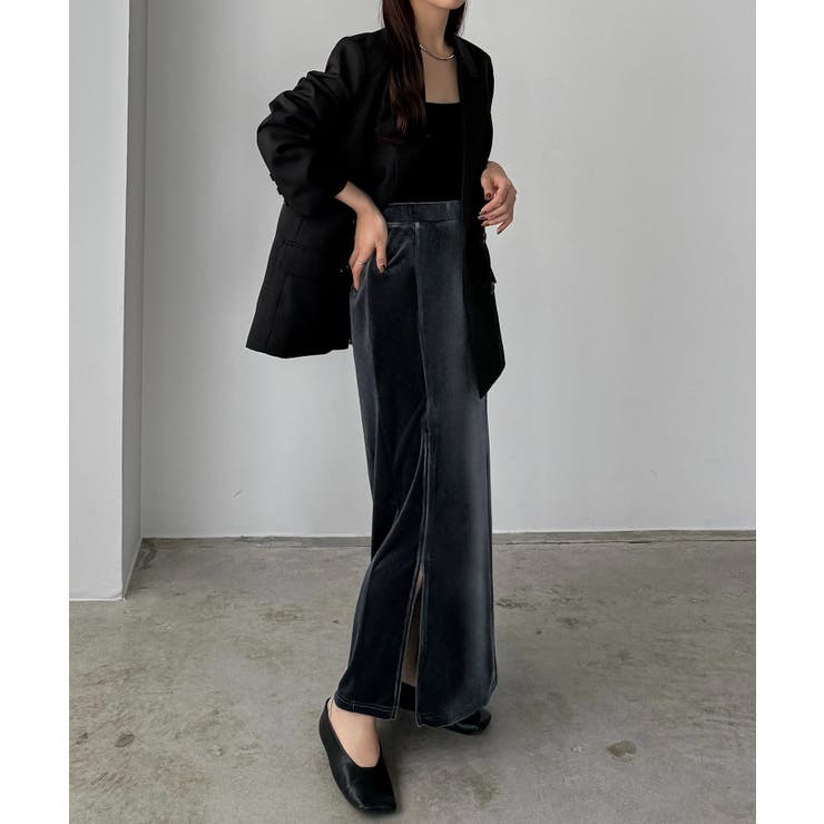 callautia ファスナースリットIラインべロアスカート（薄手、裏地なし） | JUNOAH | 詳細画像12 