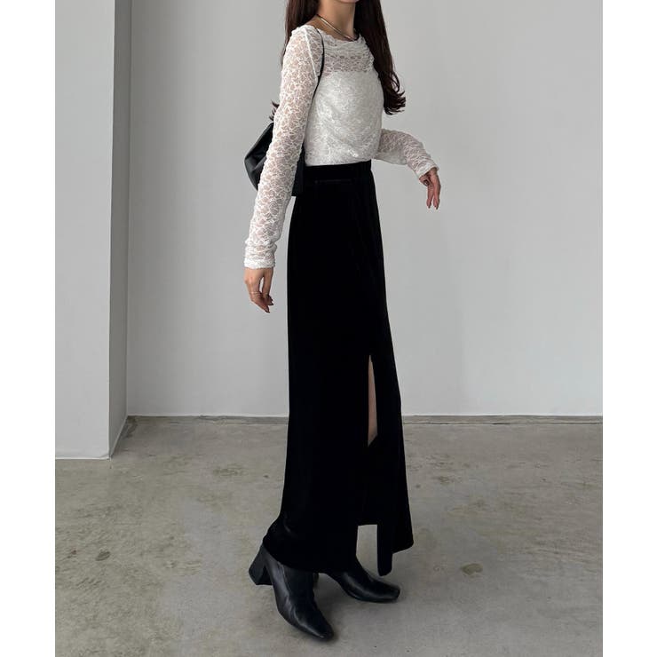 callautia ファスナースリットIラインべロアスカート（薄手、裏地なし） | JUNOAH | 詳細画像6 