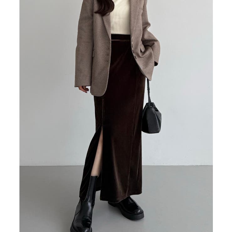 callautia ファスナースリットIラインべロアスカート（薄手、裏地なし） | JUNOAH | 詳細画像7 