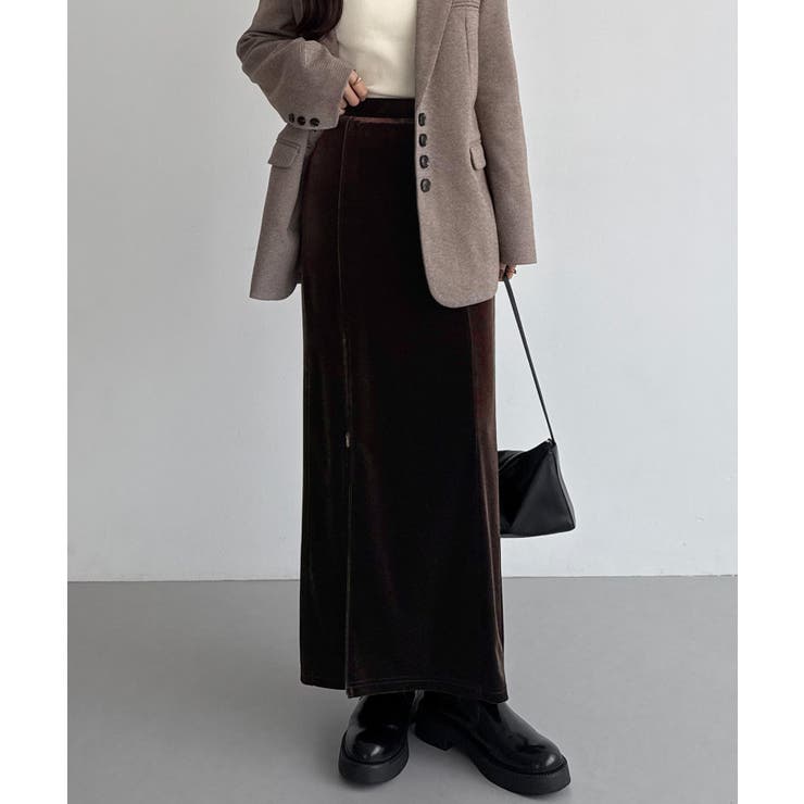 callautia ファスナースリットIラインべロアスカート（薄手、裏地なし） | JUNOAH | 詳細画像8 