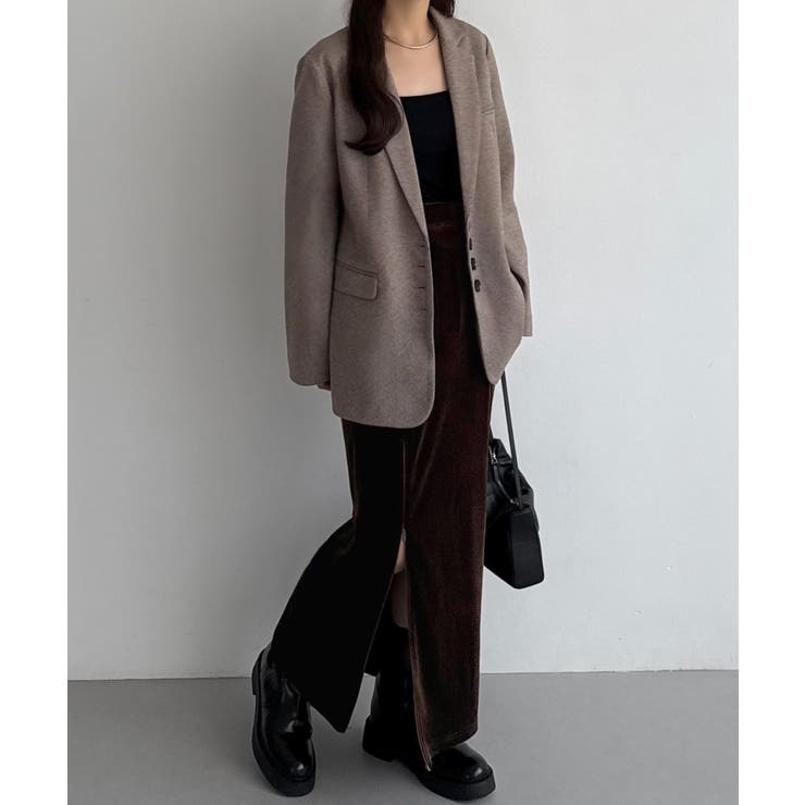 callautia ファスナースリットIラインべロアスカート（薄手、裏地なし） | JUNOAH | 詳細画像9 