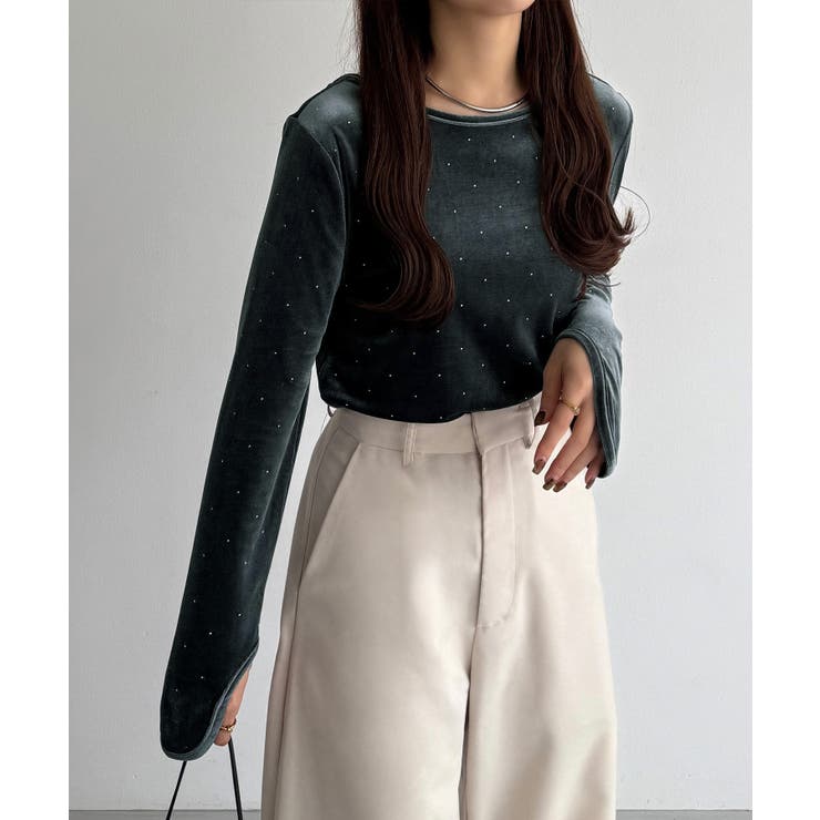 callautia バックオープンストーンベロアカットソー | JUNOAH | 詳細画像10 