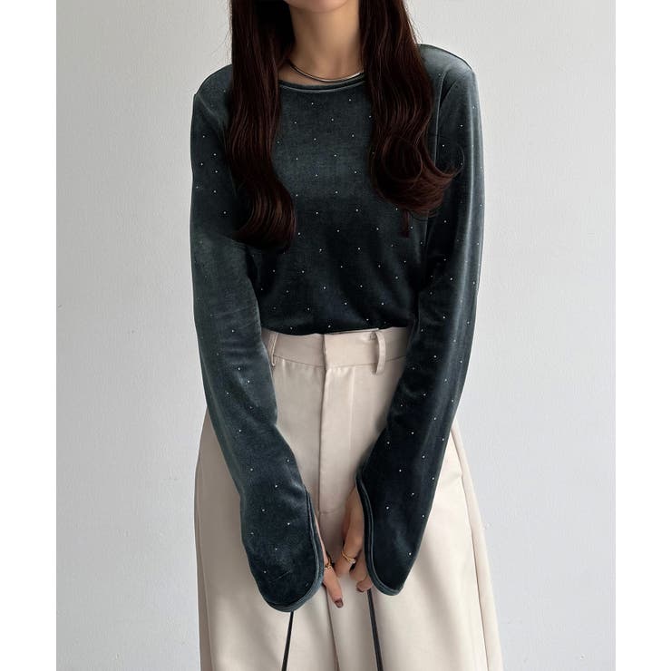 callautia バックオープンストーンベロアカットソー | JUNOAH | 詳細画像11 