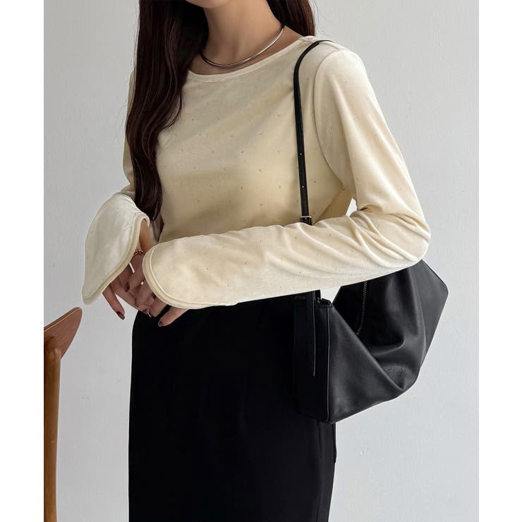 callautia バックオープンストーンベロアカットソー | JUNOAH | 詳細画像4 