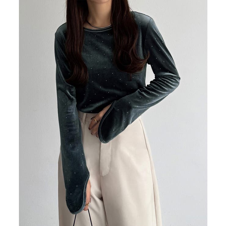 callautia バックオープンストーンベロアカットソー | JUNOAH | 詳細画像9 