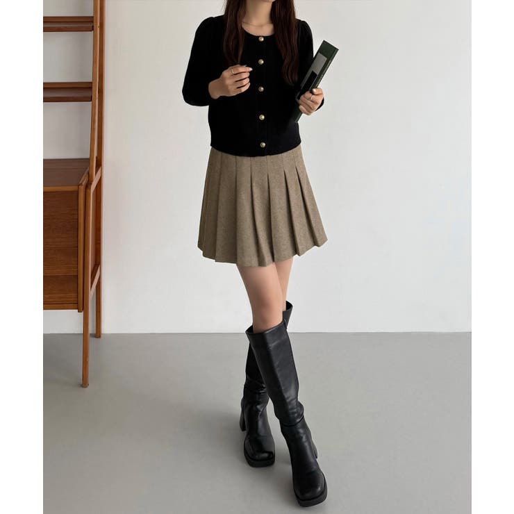 callautia ローウエストヘリンボーンプリーツミニスカート（インパン付き） | JUNOAH | 詳細画像11 