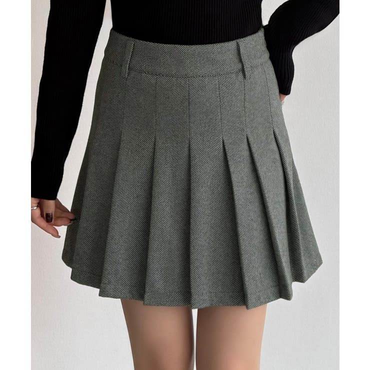 グレー | callautia ローウエストヘリンボーンプリーツミニスカート（インパン付き） | JUNOAH
