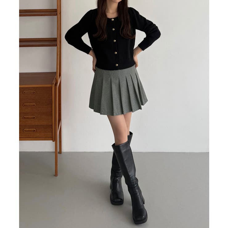 callautia ローウエストヘリンボーンプリーツミニスカート（インパン付き） | JUNOAH | 詳細画像5 