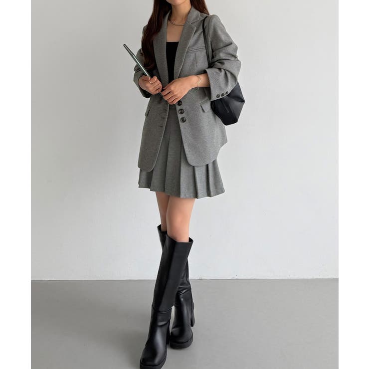 callautia ローウエストヘリンボーンプリーツミニスカート（インパン付き） | JUNOAH | 詳細画像7 