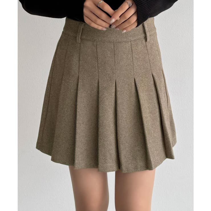 callautia ローウエストヘリンボーンプリーツミニスカート（インパン付き） | JUNOAH | 詳細画像8 