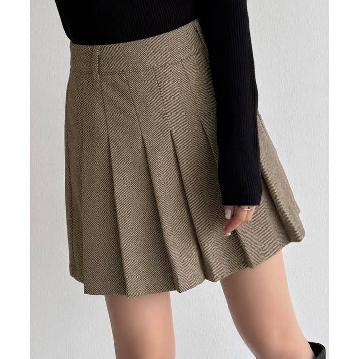 callautia ローウエストヘリンボーンプリーツミニスカート（インパン付き） | JUNOAH | 詳細画像9 