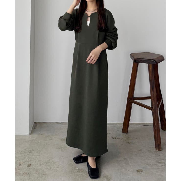 チャコール | callautia 深カーブネックスウェットワンピース | JUNOAH