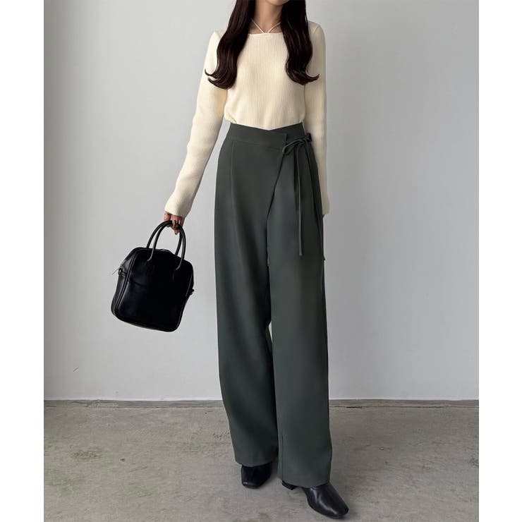 callautia 薄手ラップリボンスラックスパンツ（裏地無し） | JUNOAH | 詳細画像11 