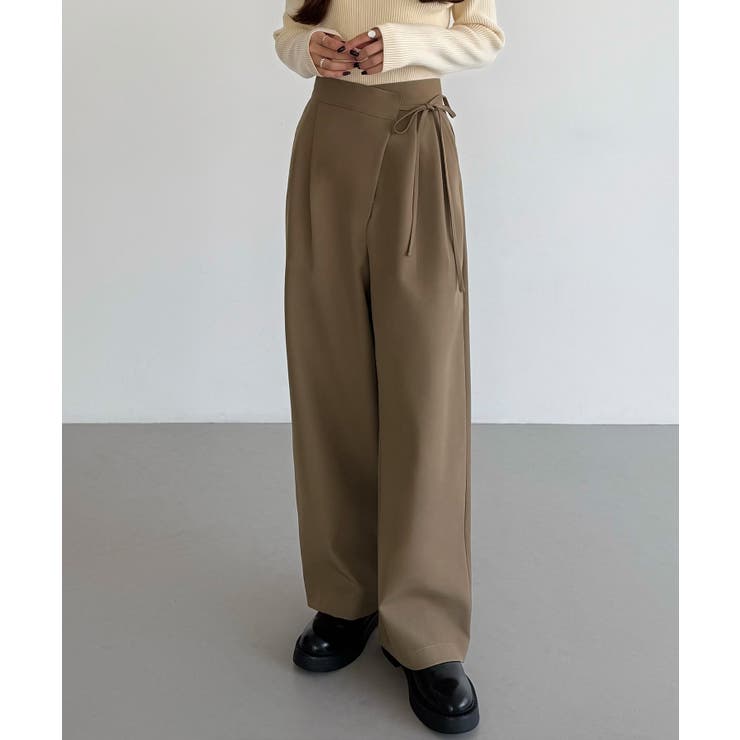 callautia 薄手ラップリボンスラックスパンツ（裏地無し） | JUNOAH | 詳細画像5 