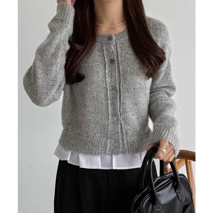 グレー | callautia フリルドッキングシャギーニット | JUNOAH