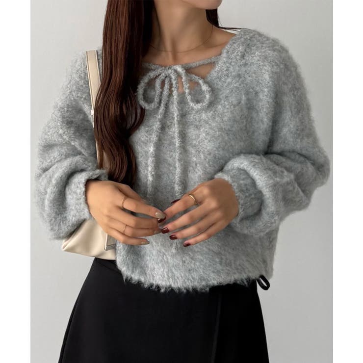 グレー | callautia 前後２wayリボンシャギーニット | JUNOAH