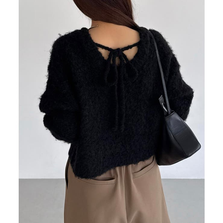 ブラック | callautia 前後２wayリボンシャギーニット | JUNOAH