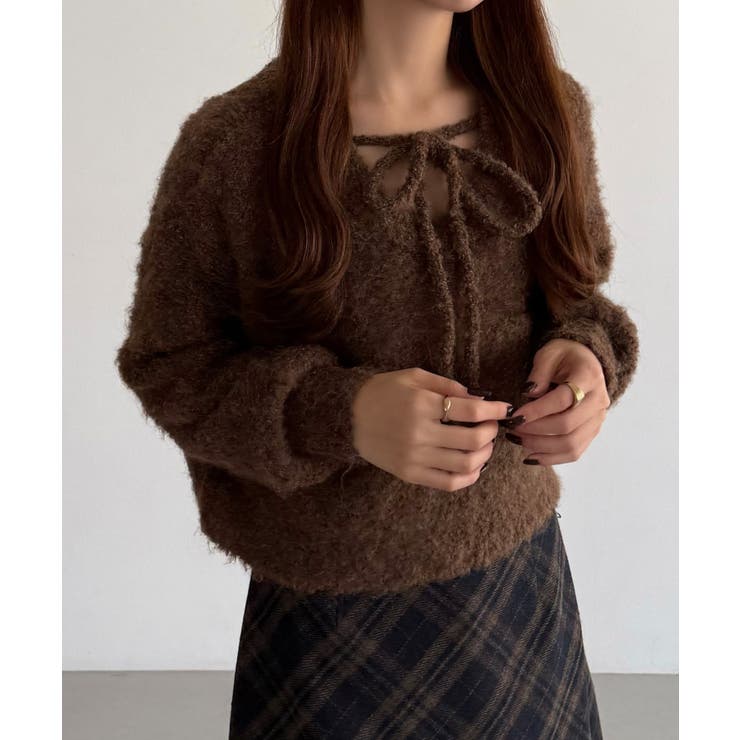 ブラウン | callautia 前後２wayリボンシャギーニット | JUNOAH