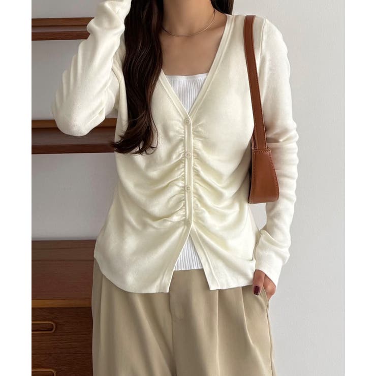 callautia レイヤード風ギャザーニットトップス  | JUNOAH | 詳細画像4 