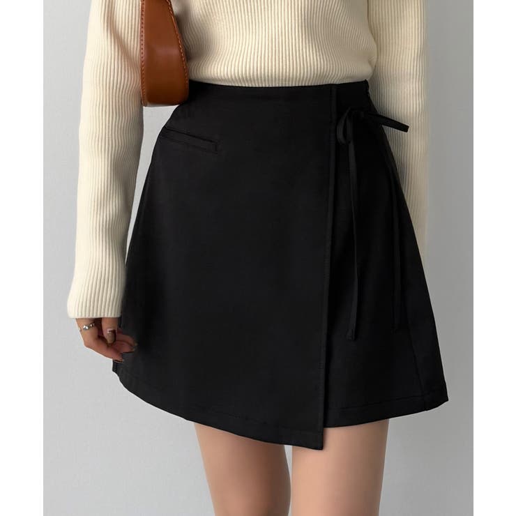 ブラック | callautia ラップ風リボンミニスカート（インパン付き） | JUNOAH