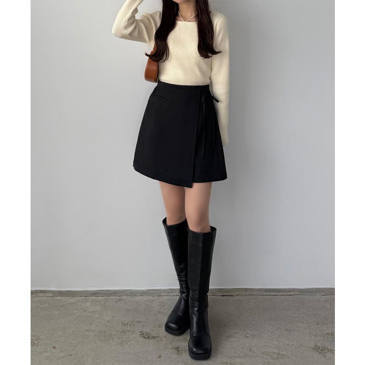 callautia ラップ風リボンミニスカート（インパン付き） | JUNOAH | 詳細画像4 