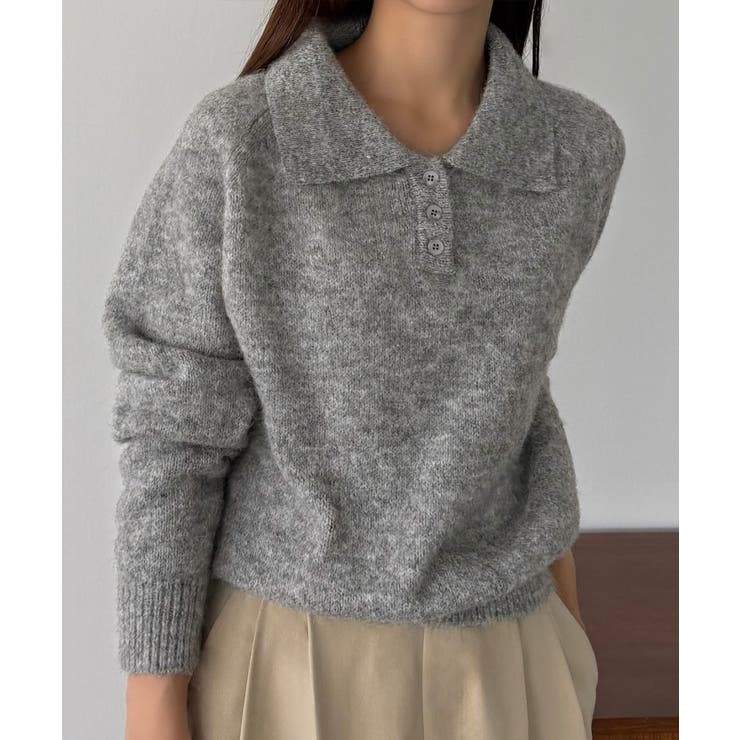 callautia ミックスカラーハーフボタンポロニット | JUNOAH | 詳細画像2 