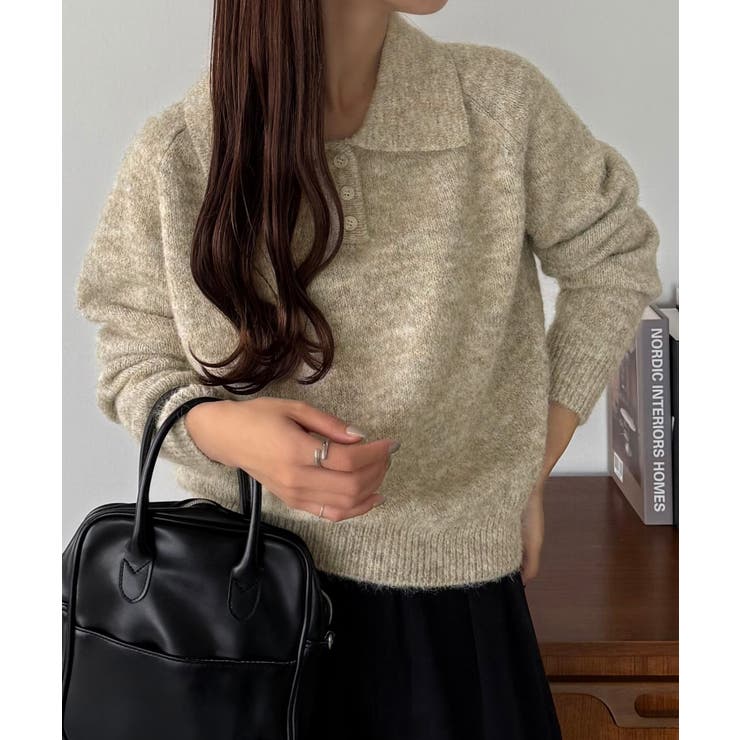 callautia ミックスカラーハーフボタンポロニット | JUNOAH | 詳細画像6 