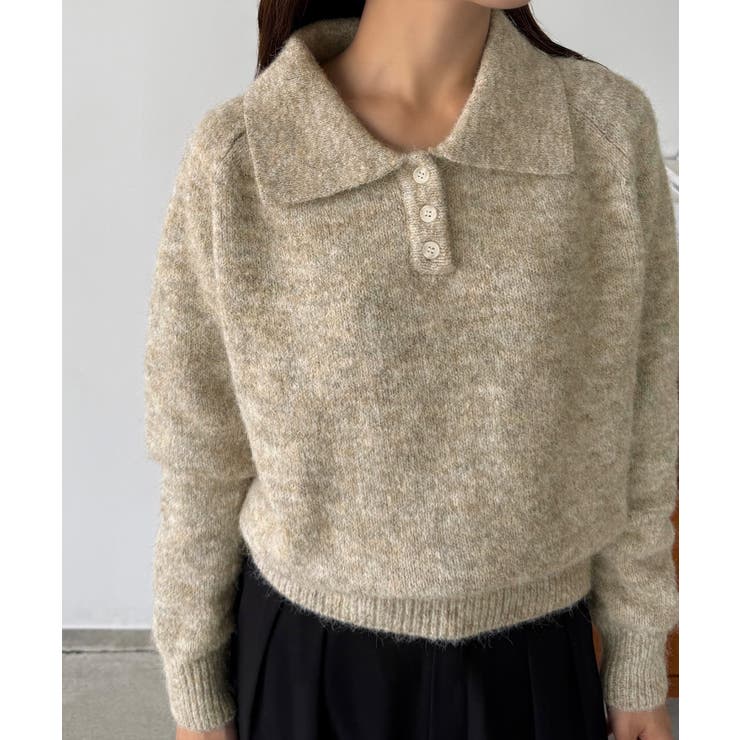 callautia ミックスカラーハーフボタンポロニット | JUNOAH | 詳細画像7 