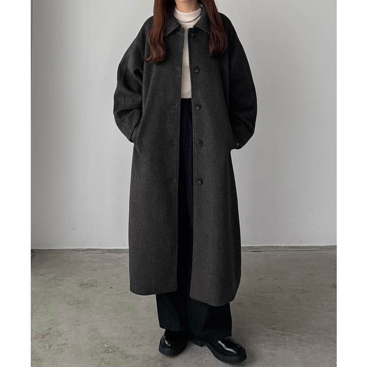 ダークグレー | callautia ボリュームスリーブステンカラーロングコート | JUNOAH