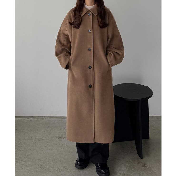 モカ | callautia ボリュームスリーブステンカラーロングコート | JUNOAH