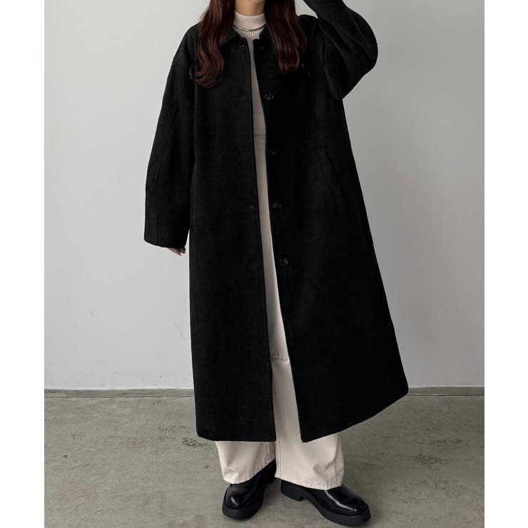 ブラック | callautia ボリュームスリーブステンカラーロングコート | JUNOAH