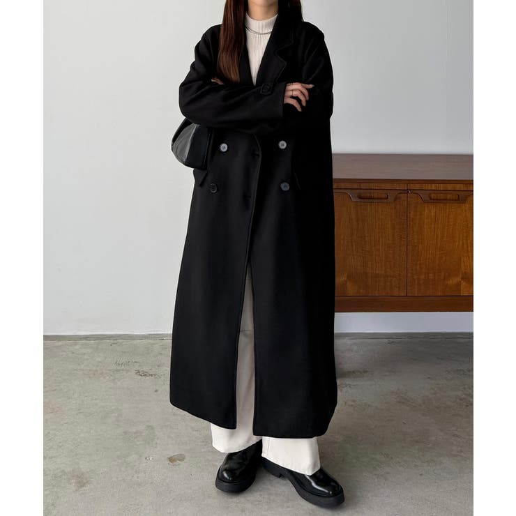 りくる エスカーダ　ブラック ダブルボタン ロングコート42 callautia ダブルボタンロングチェスターコート[品番：AMTW0012629