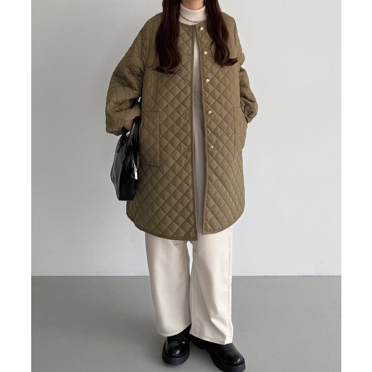 callautia 金ボタンノーカラーキルティングコート[品番：AMTW0012631