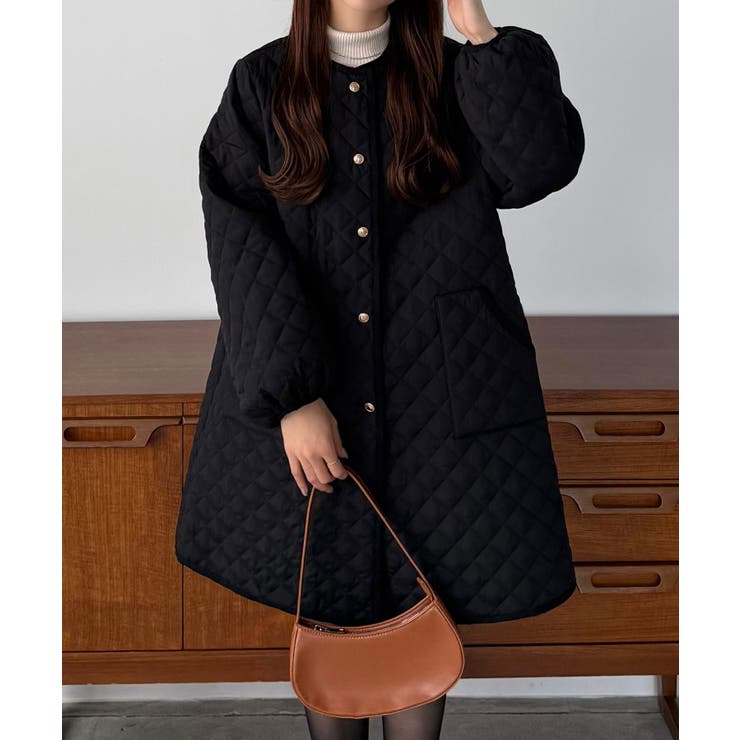 callautia 金ボタンノーカラーキルティングコート[品番：AMTW0012631