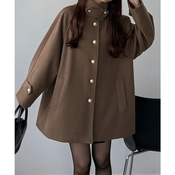 ブラウン | callautia ゴールドボタンミドルコート | JUNOAH