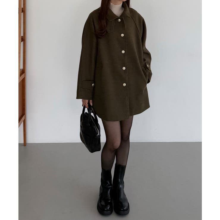 新品タグ付き★callautia ゴールドボタン ミドルコート ブラウン L callautia ゴールドボタンミドルコート[品番：AMTW0012708]｜JUNOAH