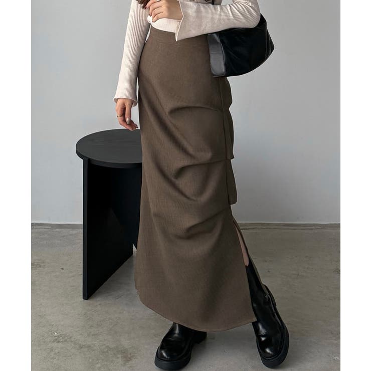 ブラウン | callautia 薄手ツイードサイドタックマーメイドスカート | JUNOAH