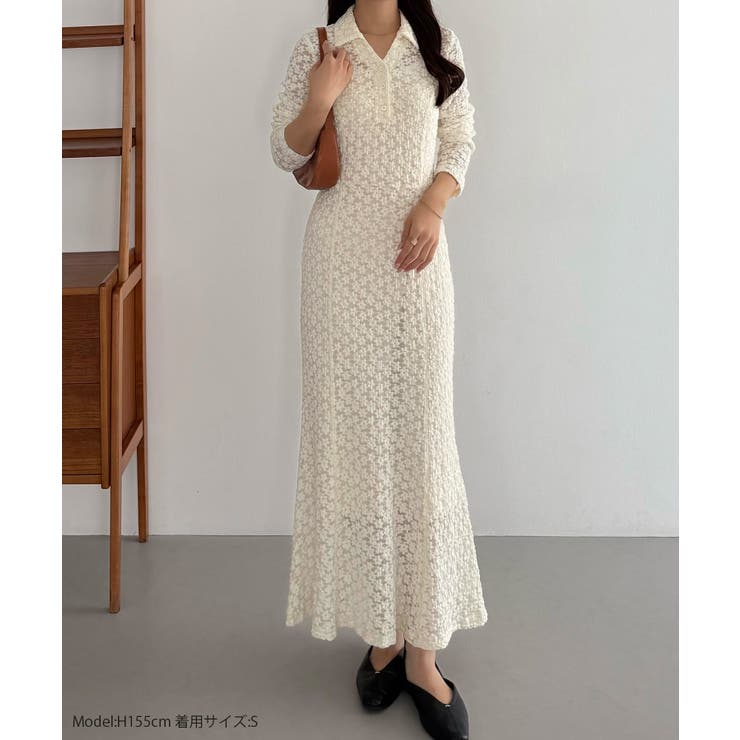 callautia カットレース長袖ポロワンピース（ペチワンピースセット） | JUNOAH | 詳細画像2 