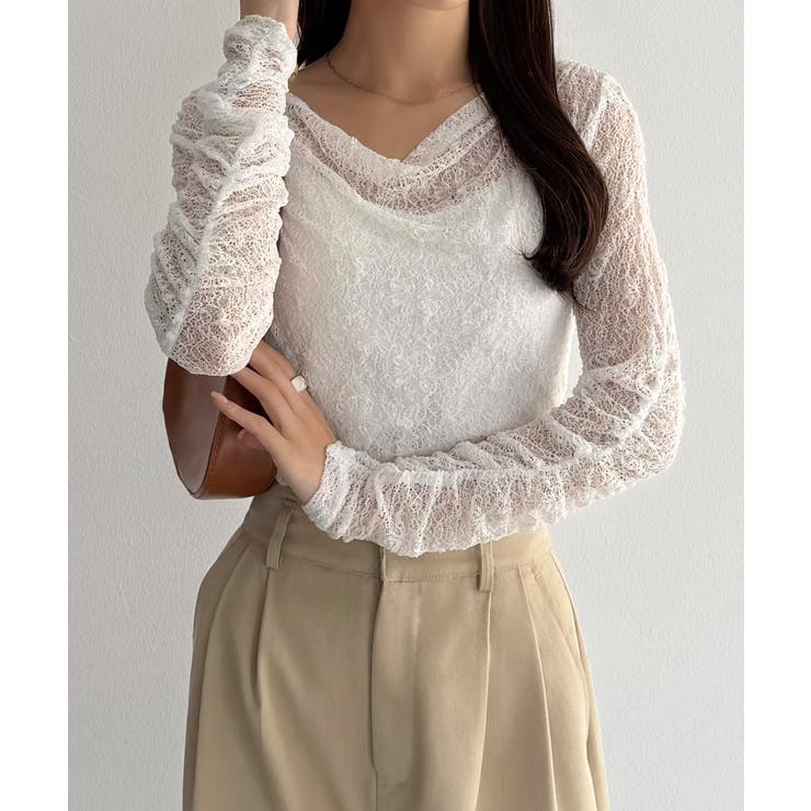 callautia 袖ギャザードレープレーストップス | JUNOAH | 詳細画像14 